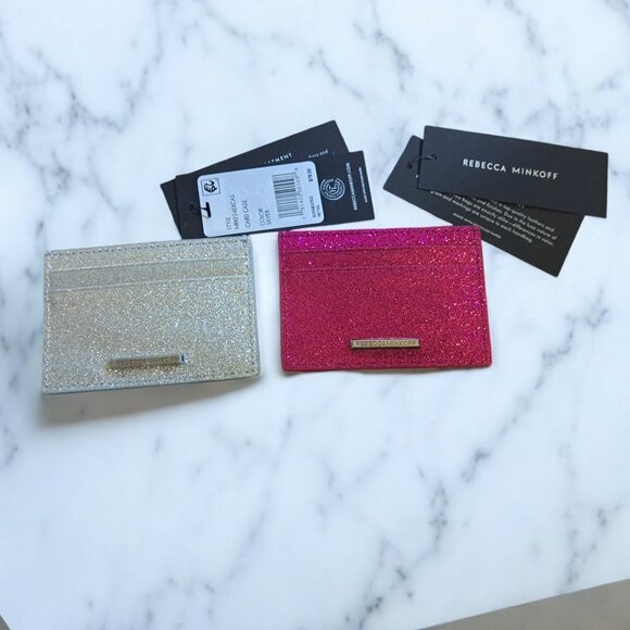 BOGO Rebecca Minkoff Glitter Leather Card Case Pink/Silver BOGO - Picture 3 of 8
